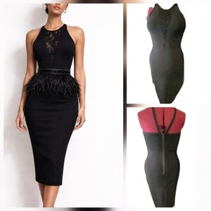 Max Azria Black Plunging Lace Dress | Size L | Never Worn